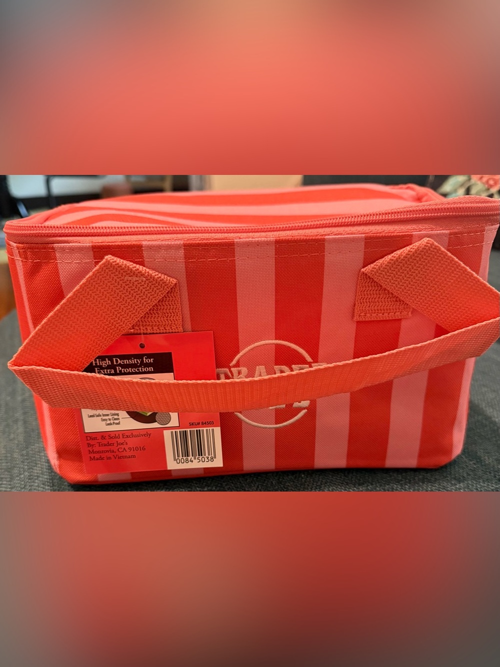 Trader Joe’s Mini Coral/Pink Insulated Striped Canvas Tote